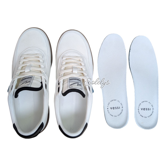 Vessi Courtside Classic Mens 7 Off White Black Vegan Waterproof Dyma-Tex Sneaker - Picture 8 of 11